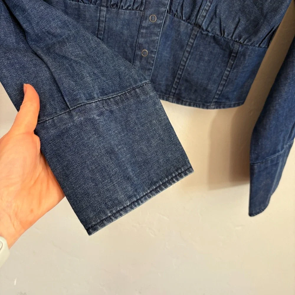 Free People Chambray Denim Jacket Women Size XS Blue Snaps New - Picture 7 of 14